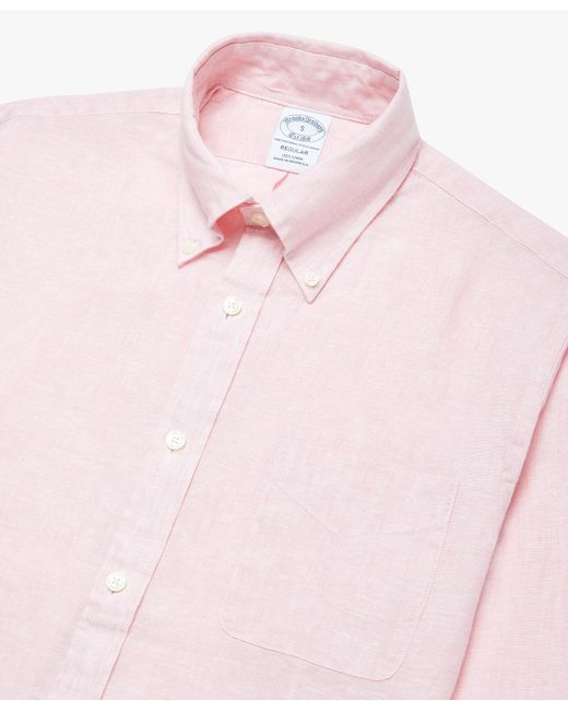 Camisa informal corte Regent regular de lino irlandés Brooks Brothers de hombre de color Pink