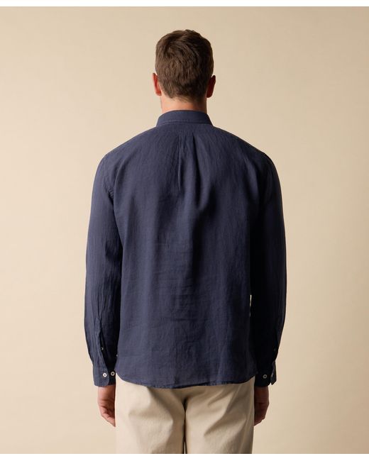 Brooks Brothers Blue Slim Fit Linen Shirt With Button Down Collar for men