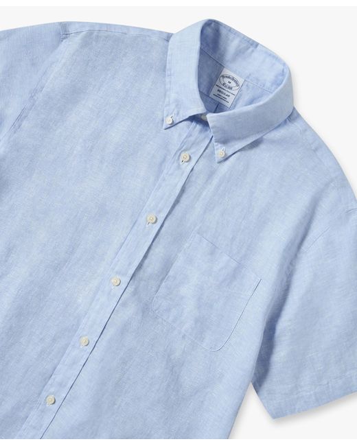 Brooks Brothers Hellblaues Regular-fit Kurzarm-freizeithemd Aus Leinen Mit Button-down-kragen in Blue für Herren