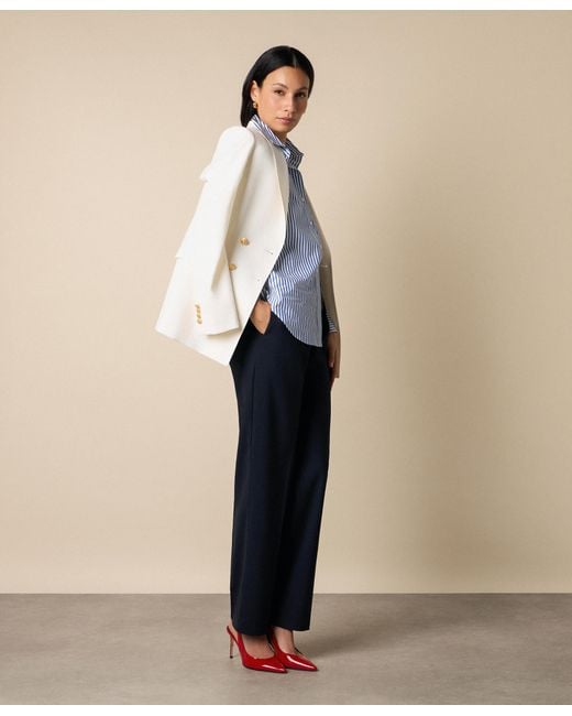 Brooks Brothers Blue Wool Blend Stretch Pleated Trousers