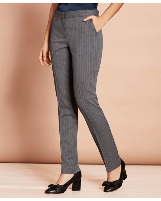 Brooks Brothers Slim-fit Pinstripe Stretch Wool Pants in Grey (Gray) - Lyst