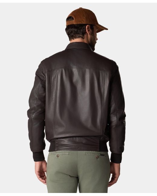 Brooks Brothers Black Leather Bomber Jacket for men