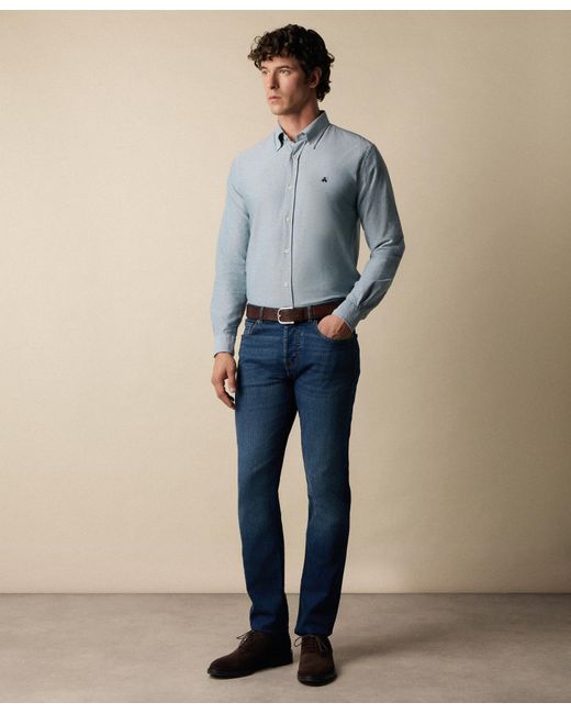Brooks Brothers Blue Slim Fit Oxford Shirt With Button Down Collar for men