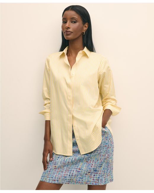 Relaxed Fit Cotton Satin Striped Shirt di Brooks Brothers in Natural