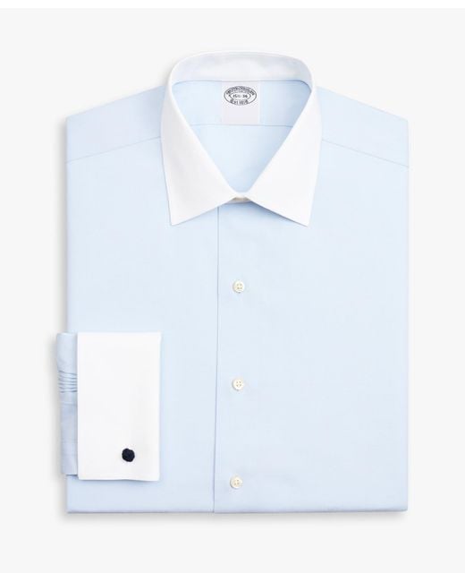 Brooks Brothers Blue Light Slim Fit Non-Iron Stretch Supima Cotton Pinpoint Oxford Cloth Dress Shirt With Ainsley Collar for men