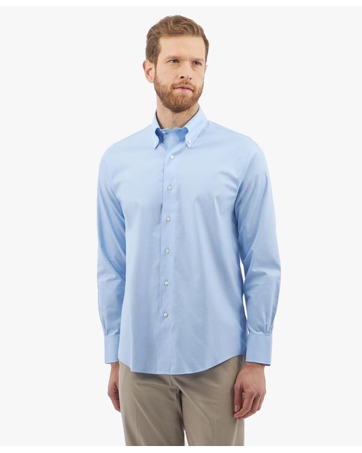 Light Blue Regular Fit Non-iron Stretch Supima Cotton Twill Dress Shirt With Button Down Collar Brooks Brothers de hombre
