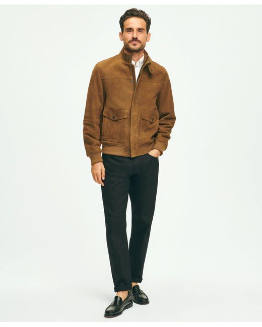 Brooks Brothers Brown Perforated Suede Bomber Jacket for men
