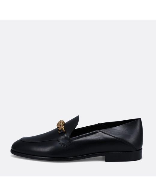 Versace Black Leather Chain Loafers for Men | Lyst