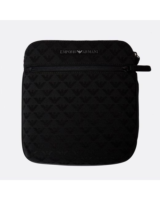 Emporio Armani Jacquard Eagle Monogram Print Crossbody Bag in Black for