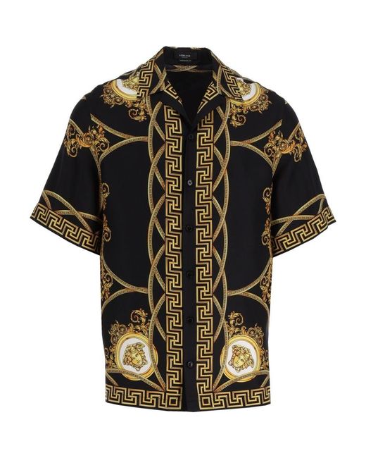 Versace Short Sleeve Silk Shirt in Black for Men | Lyst