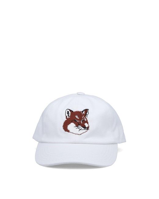 Maison Kitsuné Cotton Maison Kitsune Fox Head Cap in White for Men | Lyst