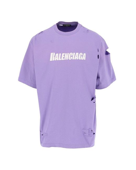 Balenciaga Cotton Destroyed Oversized T-shirt in Purple for Men | Lyst