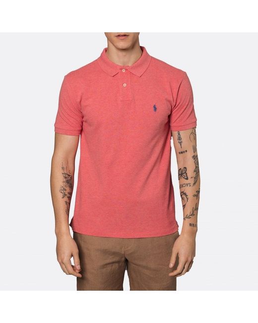 Polo Ralph Lauren Coral Slim Fit Polo Shirt in Pink for Men | Lyst