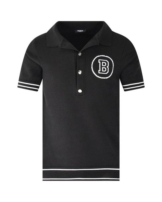 Balmain Black Knitted Polo Shirt for Men Lyst