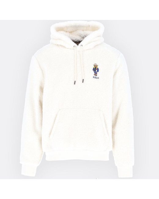 Polo Ralph Lauren Fleece Sherpa Polo Bear Hoodie in Antique Cream