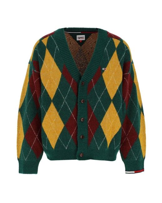 Tommy Hilfiger Denim Rural Green Argyle Check V Neck Cardigan for Men