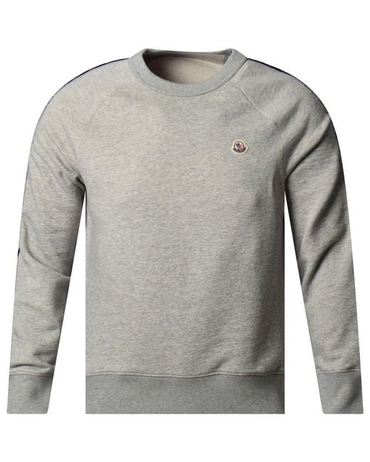 Moncler Cotton Grey Logo Taping Crew Neck Sweatshirt in Gray for Men | Lyst