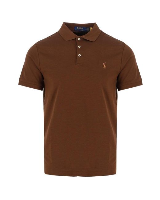 Polo Ralph Lauren Custom Slim Fit Soft Cotton Polo Shirt in Brown for