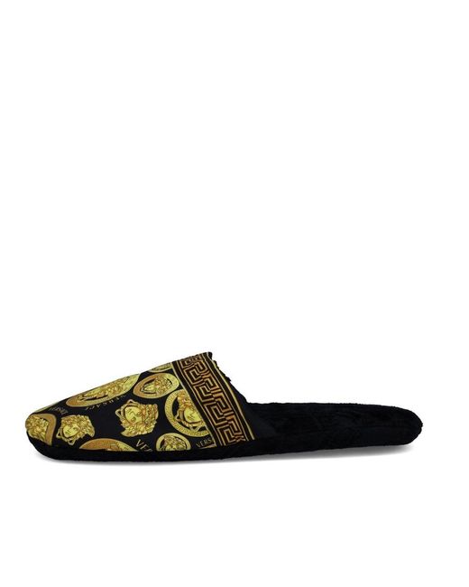 black and gold versace slippers