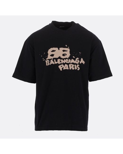 Balenciaga Black & Ecru Ink Splatter Paris T-shirt for Men | Lyst