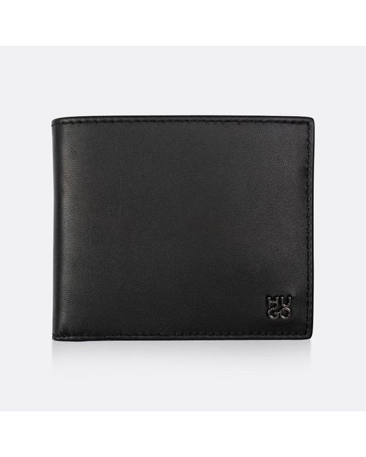 HUGO Black Stacked Logo Leather Wallet for Men | Lyst