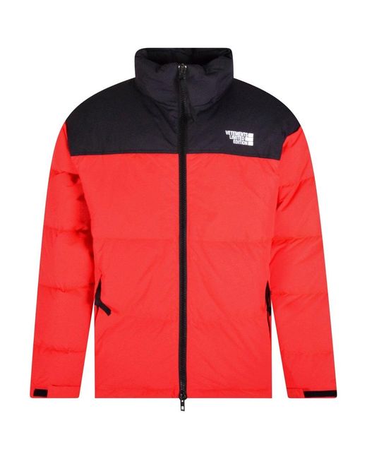 red and black puffer jacket