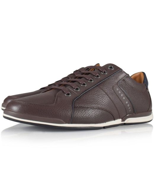 BOSS by HUGO BOSS Leather Casual Dark Brown Saturn Lowp Trainers for Men |  Lyst
