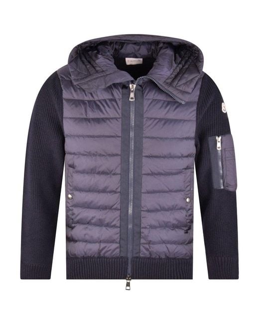 Moncler Wool Navy Padded Tricot Cardigan in Blue for Men - Lyst