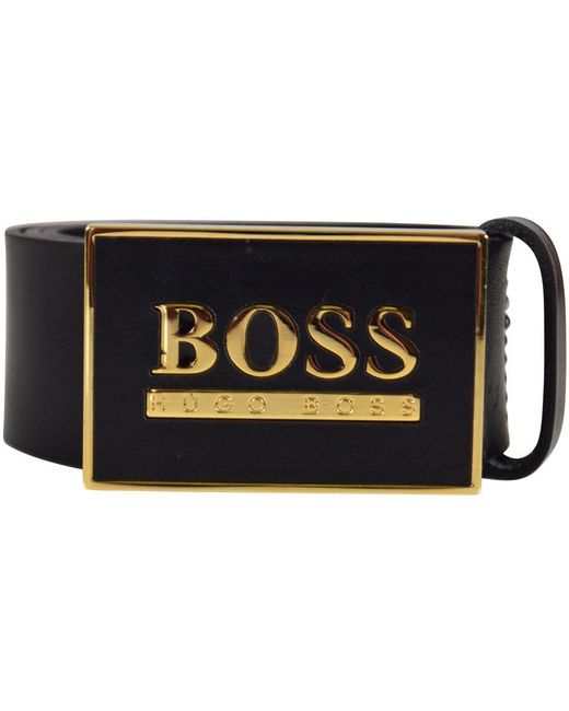 BOSS by HUGO BOSS Black/gold Text Buckle Belt for Men | Lyst Australia