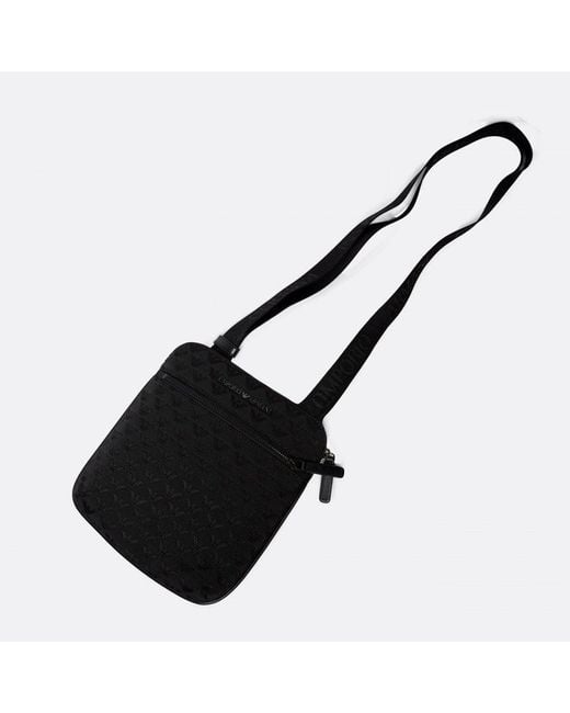 Emporio Armani Jacquard Eagle Monogram Print Crossbody Bag in Black for