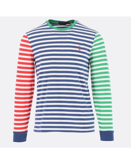 Polo Ralph Lauren Striped Long Sleeved T-shirt in Blue for Men | Lyst