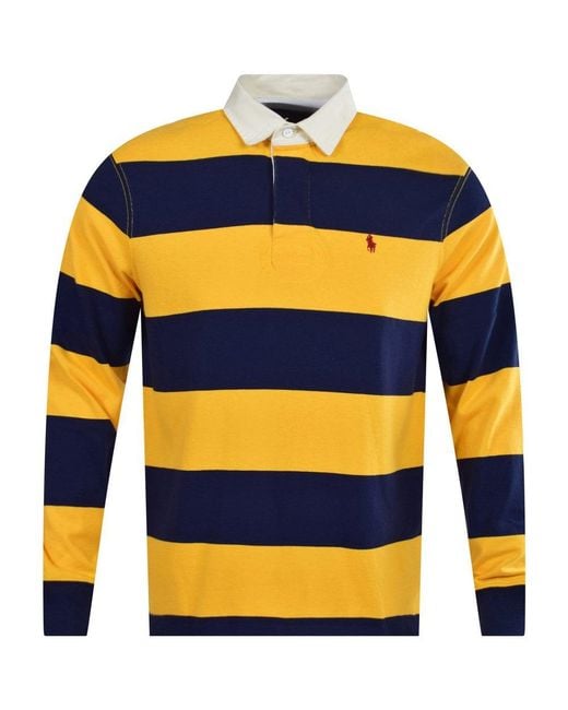 Polo Ralph Lauren Blue/yellow Stripe Rugby Polo Shirt in Metallic for ...