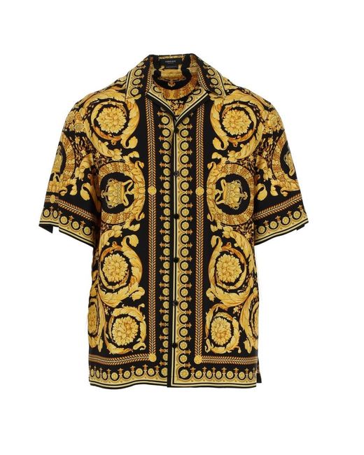 Versace Black & Gold Barocco Silk S/s Shirt in Metallic for Men | Lyst ...