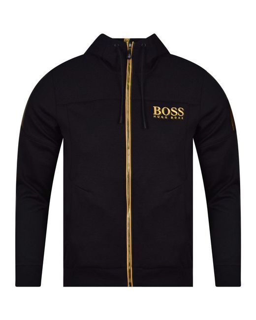 BOSS by HUGO BOSS Cotton Black/gold Logo Hoodie for Men | Lyst