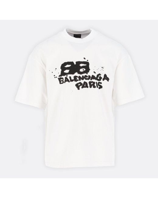 Balenciaga White & Black Ink Splatter Paris T-shirt for Men | Lyst