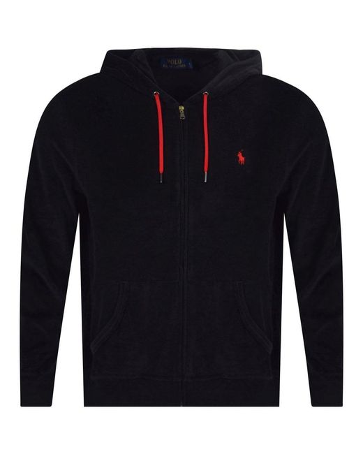 Lyst - Polo Ralph Lauren Black/red Logo Velour Hoodie in Black for Men