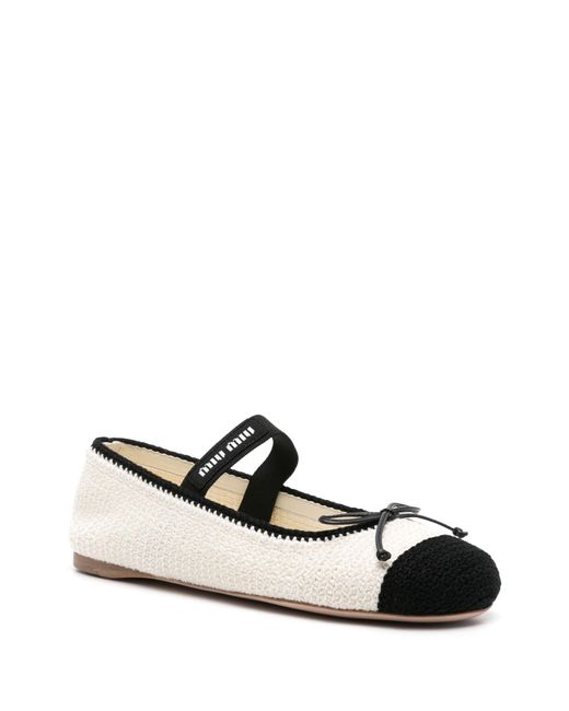 Miu Miu White Crochet-knit Ballerina Shoes - Women's - Fabric/calf Leather/calf Leather