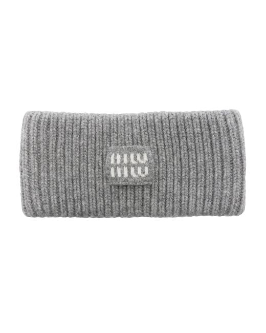 Miu Miu Gray Ribbed Knit Headband - Women's - Wool/cashmere