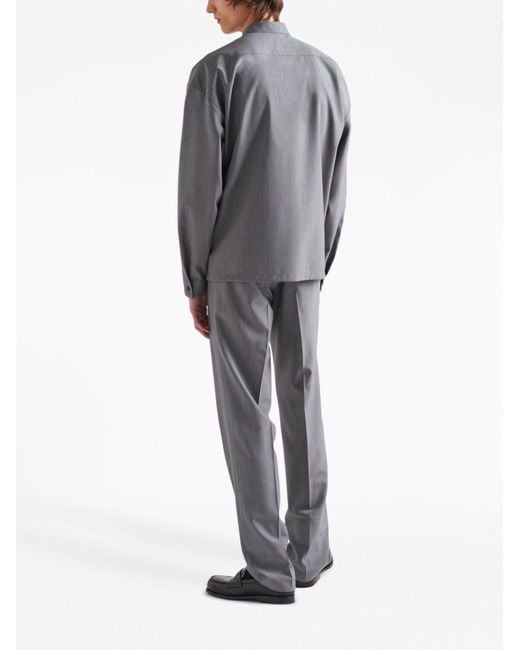 Prada Gray Zip Up Wool Shirt - Men's - Mohair/wool for men
