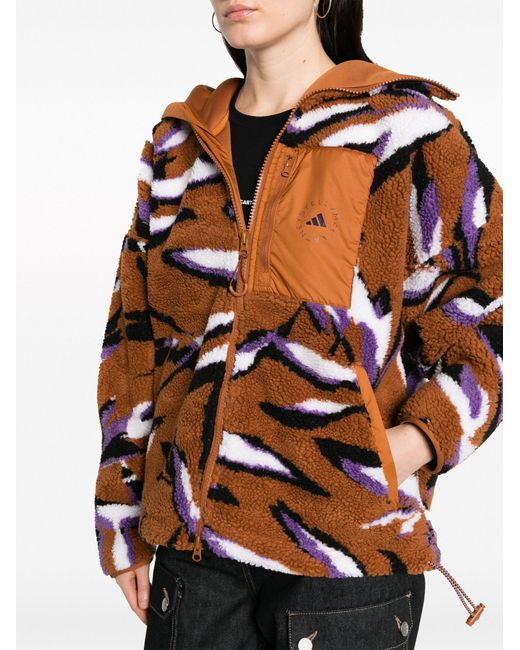 Adidas By Stella McCartney Brown Leaf-print Zip-up Fleece Jacket