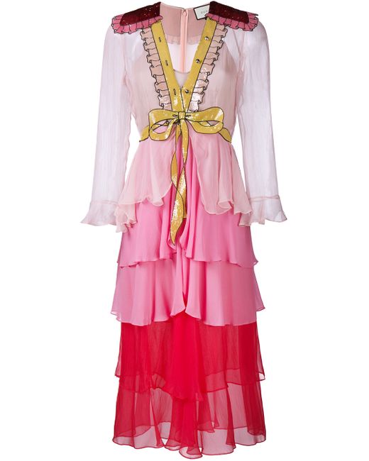 Gucci Multicolor Sequin Embellished Tiered Silk Gown
