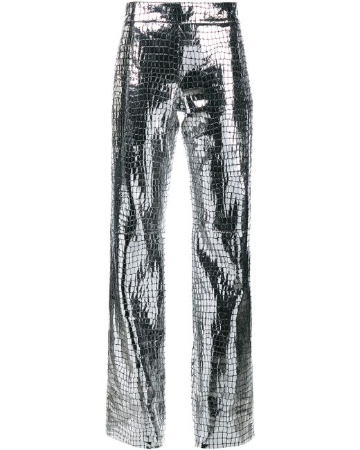 Loewe Gray Croc-Embossed Metallic Leather Pants