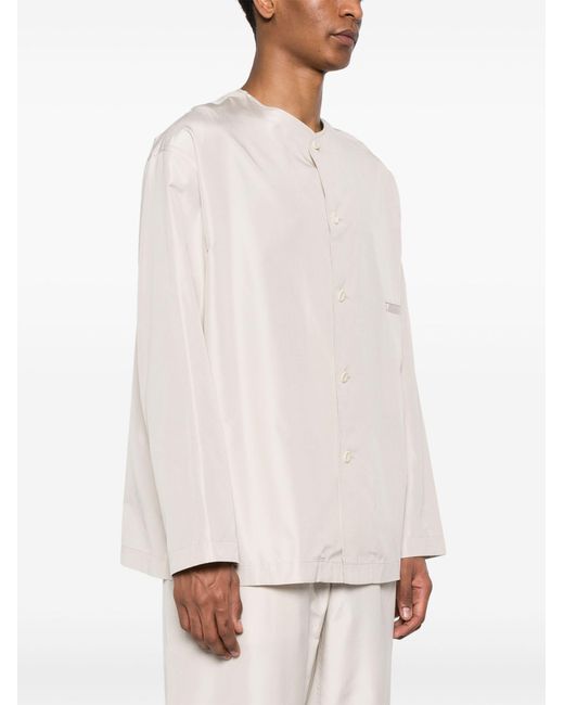 Lemaire Natural Neutral Collarless Silk Shirt for men