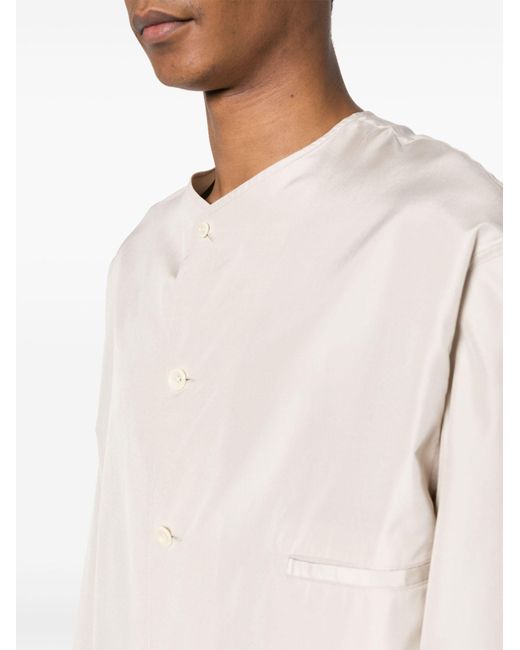 Lemaire Natural Neutral Collarless Silk Shirt for men