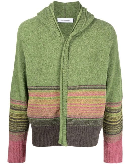 Kiko Kostadinov Green Stripe-knit Zip-up Hoodie for men