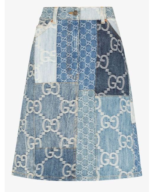 Gucci Blue Patchwork gg Denim Knee-length Skirt