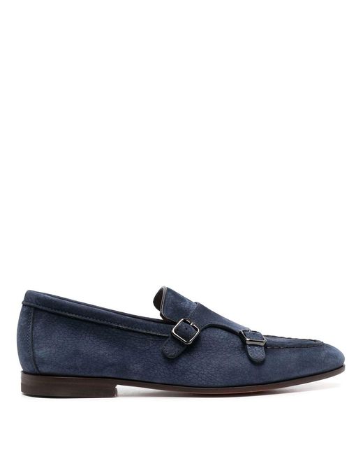 Santoni Blue Suede-leather Monk Shoes for men