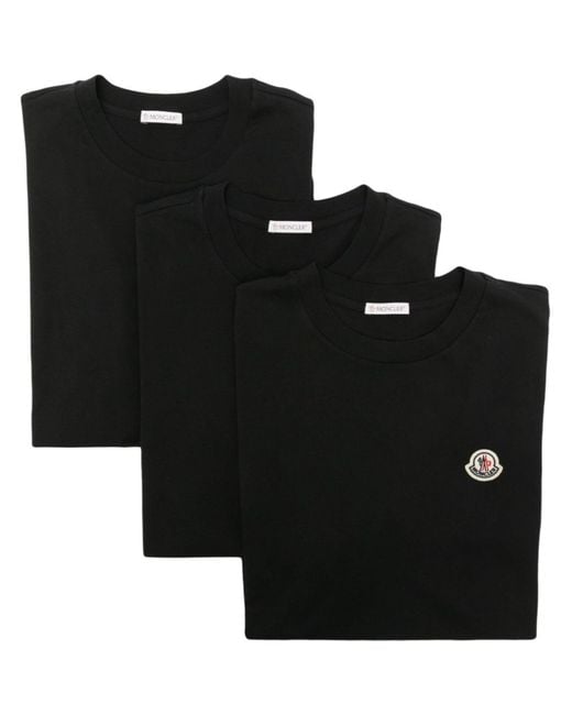Moncler Black Logo-appliqué Cotton T-shirts Set for men