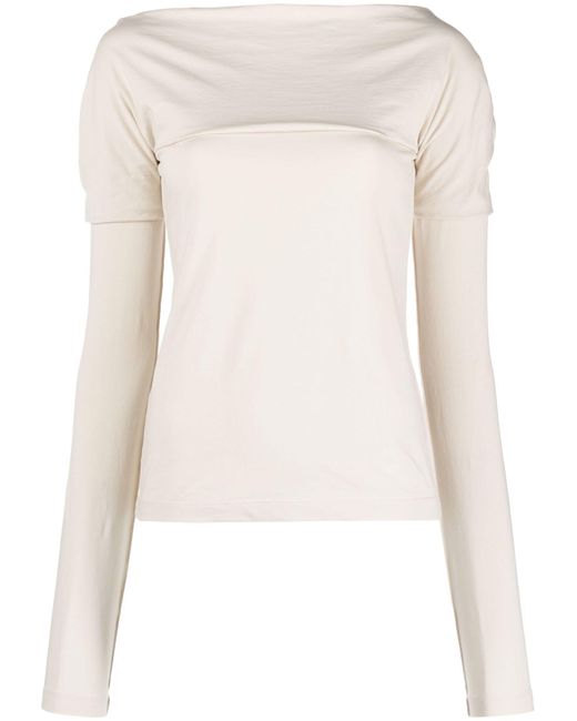Low Classic Natural Neutral Boat Neck Draped T-shirt