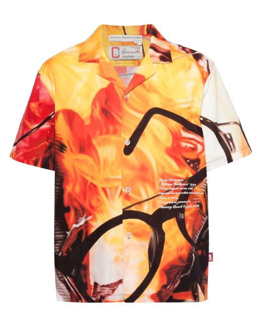 Advisory Board Crystals Orange And Red Glasses And Fire Print Short-sleeved Shirt for men